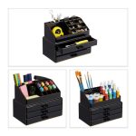 Organizator make-up si accesorii, 16 compartimente si 3 sertare, acrilic, negru gold, Relaxdays - imagine 6