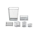 Set organizator de birou, 6 piese, plasa metalica, Silver