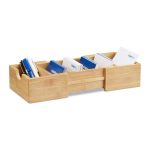 Organizator de birou extensibil, bambus, Relaxdays, 5,5 x 13 x 30 cm - imagine 2