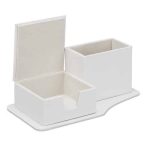 Organizator de birou din piele ecologica, 2 compartimente, pentru notite si pixuri, Relaxdays, 23,5x12x9 cm, alb