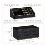 Organizator make-up si accesorii, 16 compartimente si 3 sertare, acrilic, negru gold, Relaxdays - imagine 9