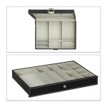 Caseta de bijuterii eleganta, din piele ecologica, pe 2 nivele + oglinda, negru, DeLuxe - imagine 4