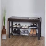 Pantofar tip bancuta, 2 rafturi, tapiterie piele ecologica, maro, Relaxdays - imagine 2