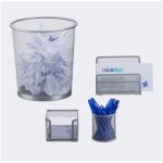 Set organizator de birou, 4 piese, plasa metalica, silver - imagine 3
