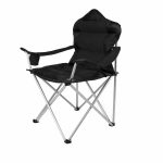 Scaun de camping/pescuit, captusit, cu spuma, pliabil, suport pahar, capacitate 150 kg, negru