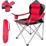 Scaun de camping/pescuit, captusit, cu spuma, pliabil, suport pahar, capacitate 150 kg, rosu - imagine 4