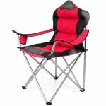 Scaun de camping/pescuit, captusit, cu spuma, pliabil, suport pahar, capacitate 150 kg, rosu