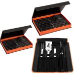Set ustensile din inox pentru gratar 4 piese + tacamuri din inox 16 piese
