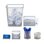 Set organizator de birou, 6 piese, plasa metalica, Silver - imagine 3