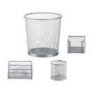 Set organizator de birou, 4 piese, plasa metalica, silver