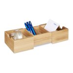 Organizator de birou extensibil, bambus, Relaxdays, 5,5 x 13 x 30 cm - imagine 4