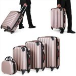 Set 4 Trolere ABS dur, roz metalizat, ,M,L,XL + geanta cosmetice, Monzana - imagine 6