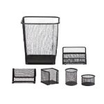 Set organizator de birou, 6 piese, plasa metalica, Negru