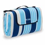 Patura picnic cu folie aluminiu,200x200,cu maner,model dungi, Relaxdays, albastru si alb