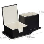Organizator de birou din piele ecologica, 2 compartimente, pentru notite si pixuri, Relaxdays, 23,5x12x9 cm, negru - imagine 3