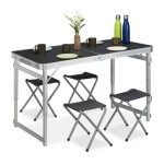 Set camping pliabil, masa + 4 scaune pliabile,aluminiu, Relaxdays