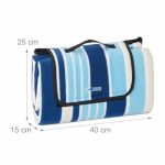 Patura picnic cu folie aluminiu,200x200,cu maner,model dungi, Relaxdays, albastru si alb - imagine 6