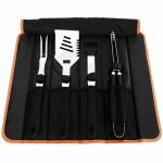 Set ustensile din inox pentru gratar, 4 piese + husa transport
