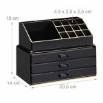 Organizator make-up si accesorii, 16 compartimente si 3 sertare, acrilic, negru gold, Relaxdays - imagine 4