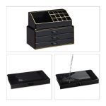 Organizator make-up si accesorii, 16 compartimente si 3 sertare, acrilic, negru gold, Relaxdays - imagine 7