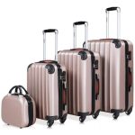 Set 4 Trolere ABS dur, roz metalizat, ,M,L,XL + geanta cosmetice, Monzana