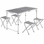 Set camping, picnic, reglabil, masa + 4 scaune pliabile, aluminiu, Casaria