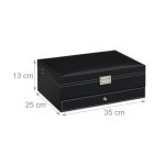 Caseta de bijuterii eleganta, din piele ecologica, pe 2 nivele + oglinda, negru, DeLuxe - imagine 2