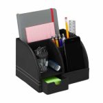 Organizator de birou cu 4 compartimente si un sertar, negru