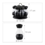 Set 8 recipiente condimente, suport rotativ, cu maner, negru/transparent, 19 x 19 x 17 cm - imagine 7
