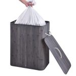Cos de rufe din bambus cu 2 compartimente, 100 litri, gri , Juskys - imagine 2