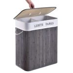 Cos de rufe din bambus cu 2 compartimente, 100 litri, gri , Juskys - imagine 3