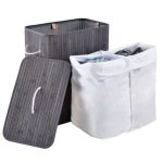 Cos de rufe din bambus cu 2 compartimente, 100 litri, gri , Juskys - imagine 6