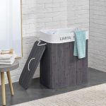 Cos de rufe din bambus cu 2 compartimente, 100 litri, gri , Juskys - imagine 13