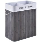 Cos de rufe din bambus cu 2 compartimente, 100 litri, gri , Juskys - imagine 16