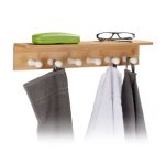 Cuier de perete din bambus, cu raft, 6 agatatori, 10 x 50 x 10 cm