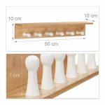 Cuier de perete din bambus, cu raft, 6 agatatori, 10 x 50 x 10 cm - imagine 3