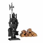 Set 3 ustensile pentru semineu cu suport soldat Cavaler din fonta, negru