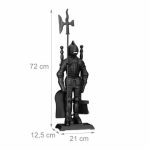 Set 3 ustensile pentru semineu cu suport soldat Cavaler din fonta, negru - imagine 2