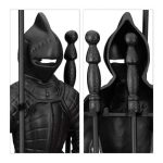 Set 3 ustensile pentru semineu cu suport soldat Cavaler din fonta, negru - imagine 6