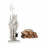 Set 3 ustensile pentru semineu cu suport soldat Ritter din fonta, argintiu