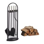 Set 4 ustensile pentru semineu, matura, lopata, cleste si carlig cu suport, maner, otel