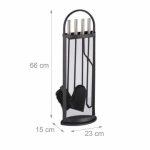 Set 4 ustensile pentru semineu, matura, lopata, cleste si carlig cu suport, maner, otel - imagine 2