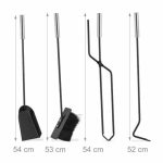 Set 4 ustensile pentru semineu, matura, lopata, cleste si carlig cu suport, maner, otel - imagine 3