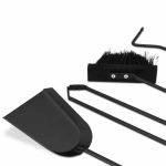 Set 4 ustensile pentru semineu, matura, lopata, cleste si carlig cu suport, maner, otel - imagine 5
