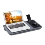Suport pentru laptop cu perna pentru genunchi, opritor antiderapant, suport mouse si telefon, gri
