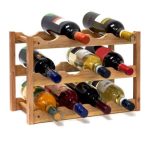 Suport pentru 12 sticle de vin, cu 3 rafturi, din lemn nuc,Relaxdays