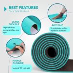 Covoras fitness, yoga, pilates, aerobic, gimnastica de sarcina si wellness Tresko®, curea de transport, anti-alunecare, rezistenta la uzura,lavabil,plus laveta de curatare,, 183 x 61 x 0,6 cm cm, turcoaz/negru - imagine 5