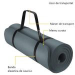 Saltea fitness, yoga, pilates, aerobic, gimnastica si wellness TRESKO®, curea de transport, anti-alunecare, 185 x 60 x 1.5 cm, gri - imagine 3