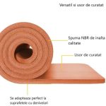 Saltea fitness, yoga, pilates, aerobic, gimnastica si wellness TRESKO®, curea de transport, anti-alunecare, 185 x 60 x 1.5 cm, portocaliu - imagine 4