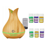 Set Umidificator Aromaterapie ''Floare de Lotus'' , 400 ml, ultrasonic, 7 lumini ambientale, 2 niveluri intensitate si temporizator, cu 6 uleiuri parfumate ,iasomie,vanilie si lavanda